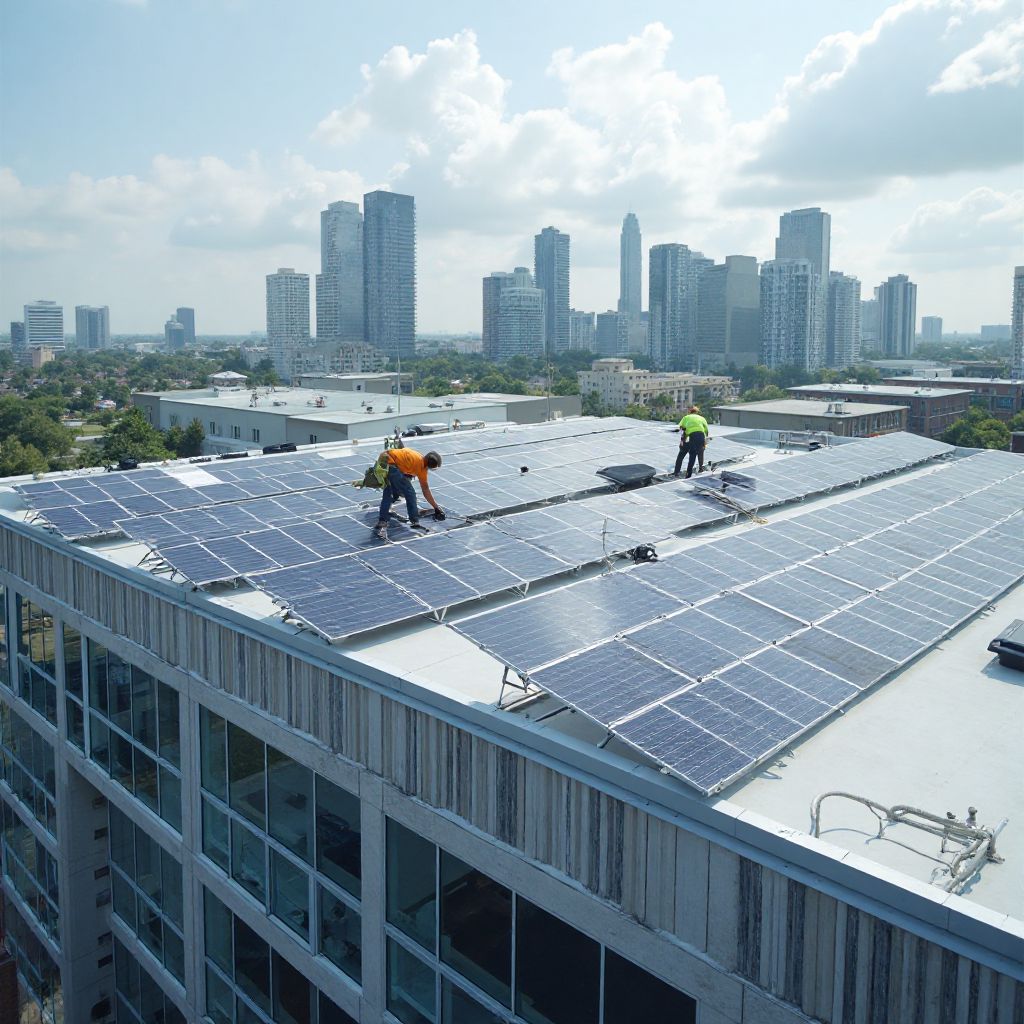 Solar panel installation on commercial building