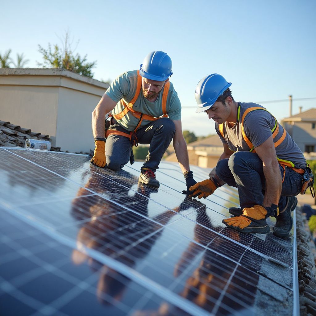 Solar panel installation on rooftop